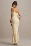 Felicia Pale Lemon Satin Sweetheart Maxi Dress With Lace Details