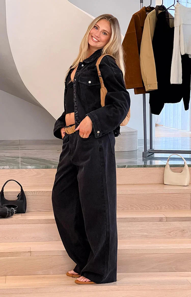 Shes Yours Black Wide Leg Boyfriend Jeans