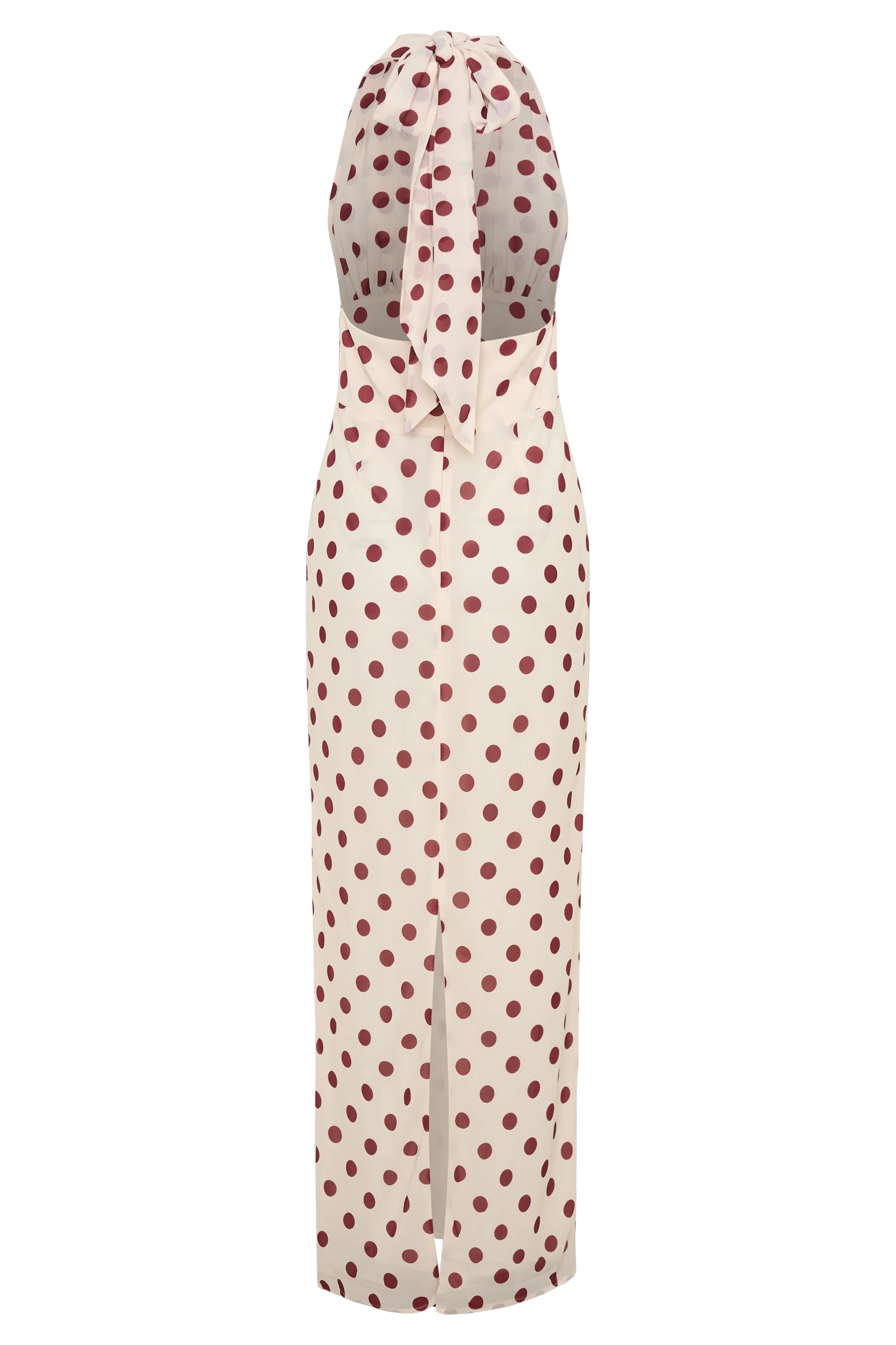 Nadine Halter Chiffon Maxi Dress Ivory Merlot Polka Dot