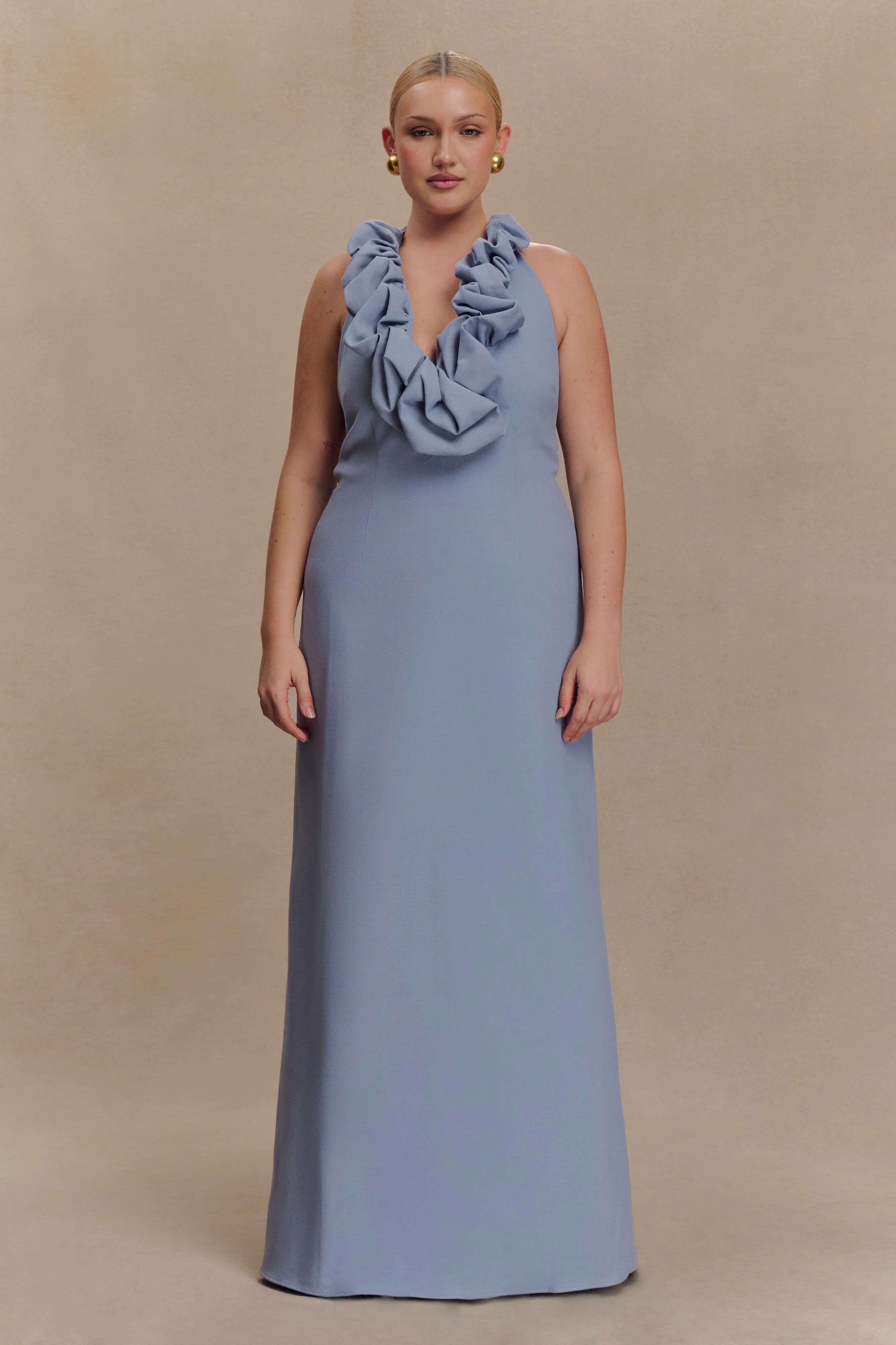 Carolyn Linen Bubble Maxi Dress Misty Blue