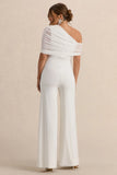 Mariska White Asymmetric Neck Maternity Jumpsuit