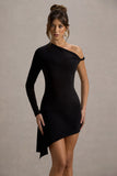 Irene Black Asymmetric Wrap Mini Dress