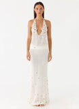 Adelaida Beaded Crochet Top Ivory