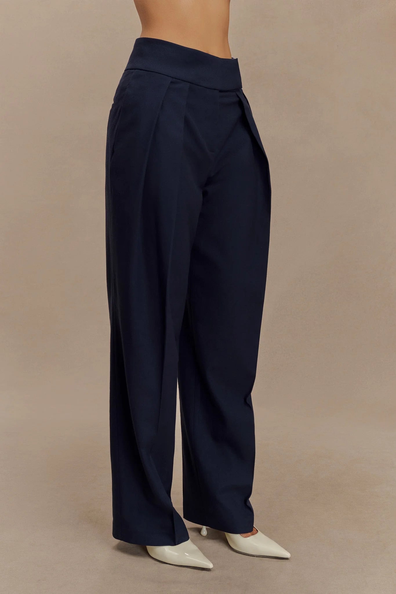 Penelope Pleated High Waisted Pants Dark Navy