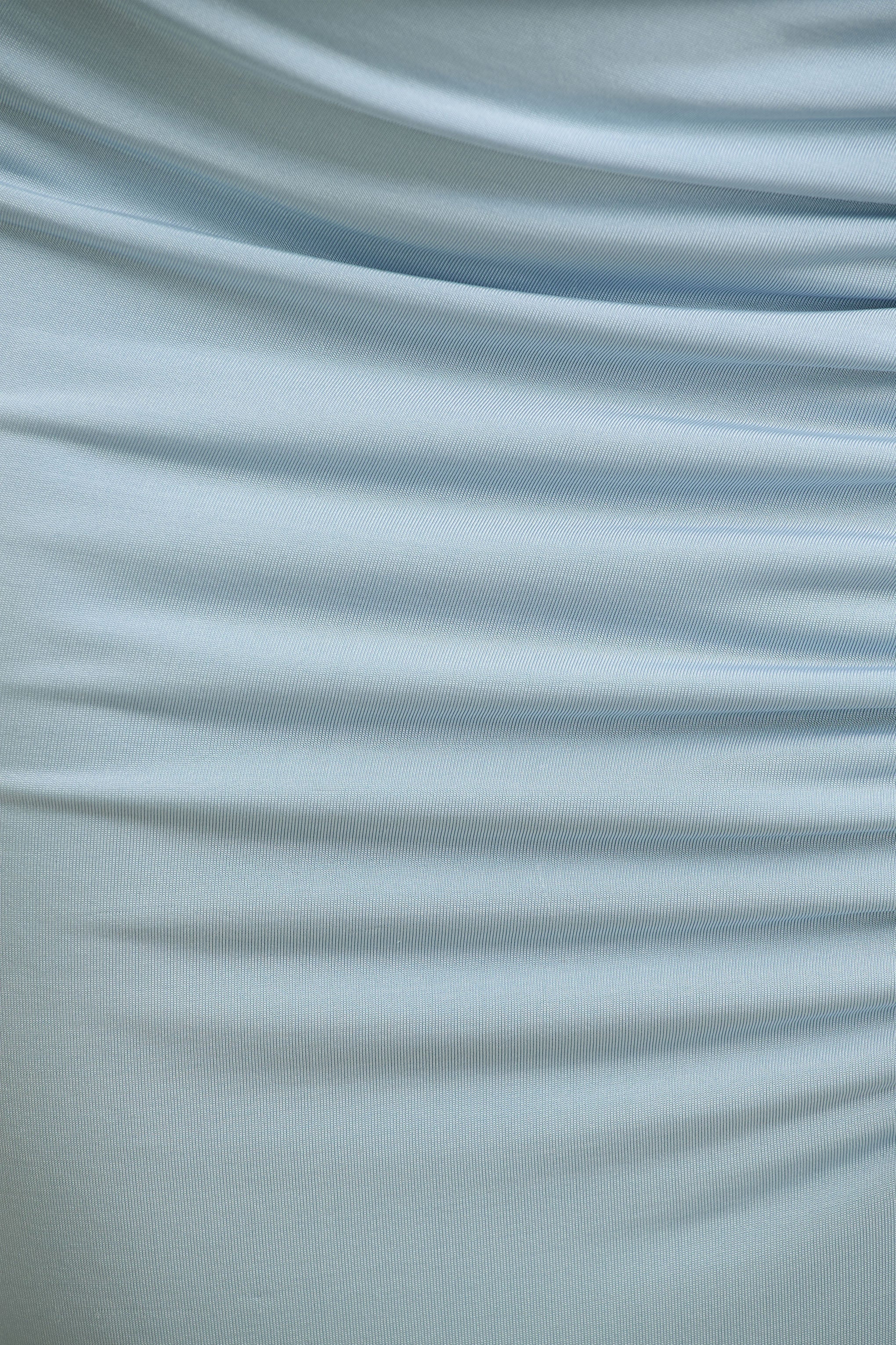 Pure Affection Powder Blue Cowl Neck Maxi Dress With Ruched Detailing And Front High Split