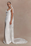 Cassia Lace Trim Veil White