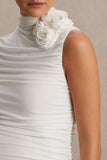 Shellie White High Neck Maternity Midi Dress With Corsage Detail