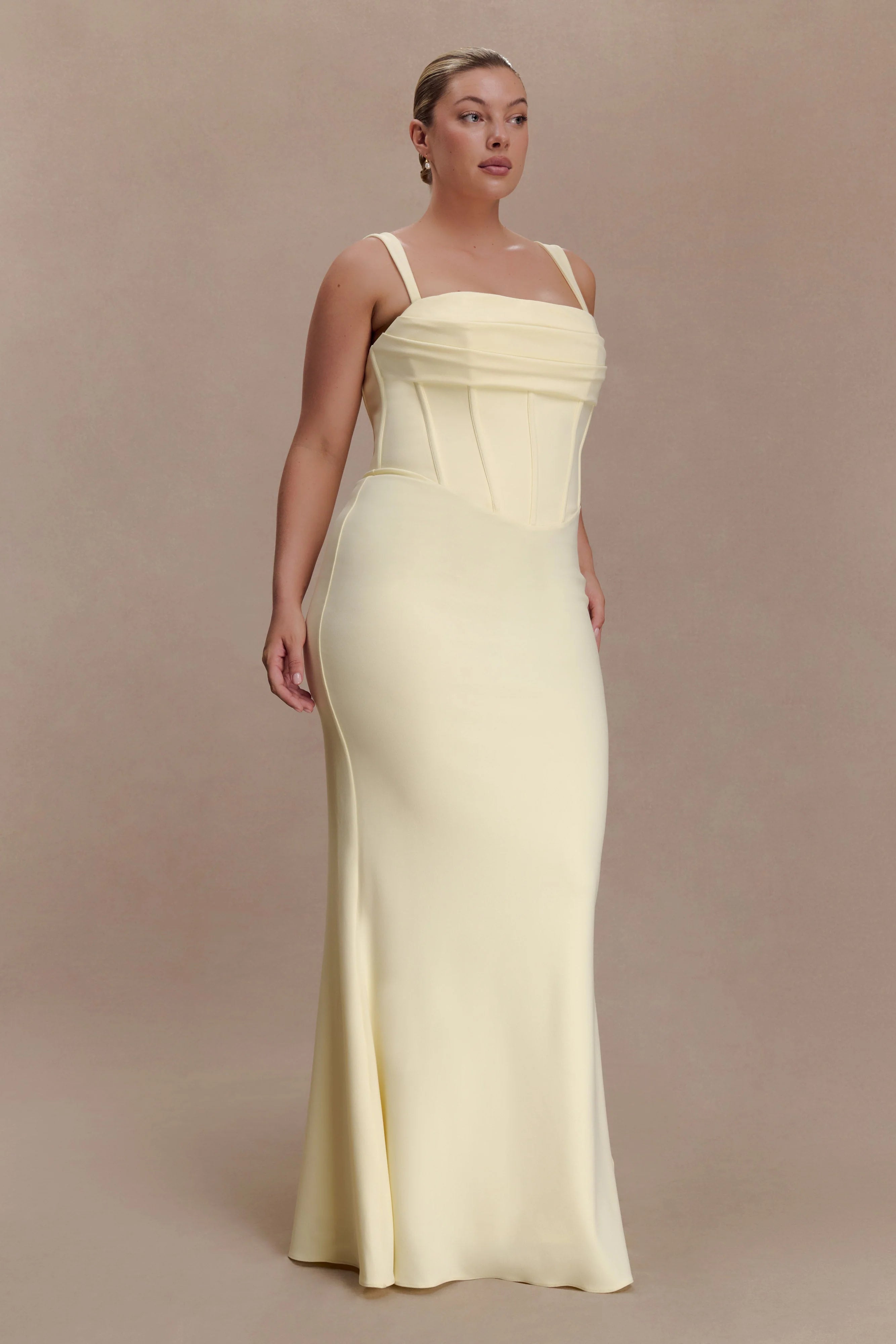 Luella Crepe Corset Maxi Dress Lemon