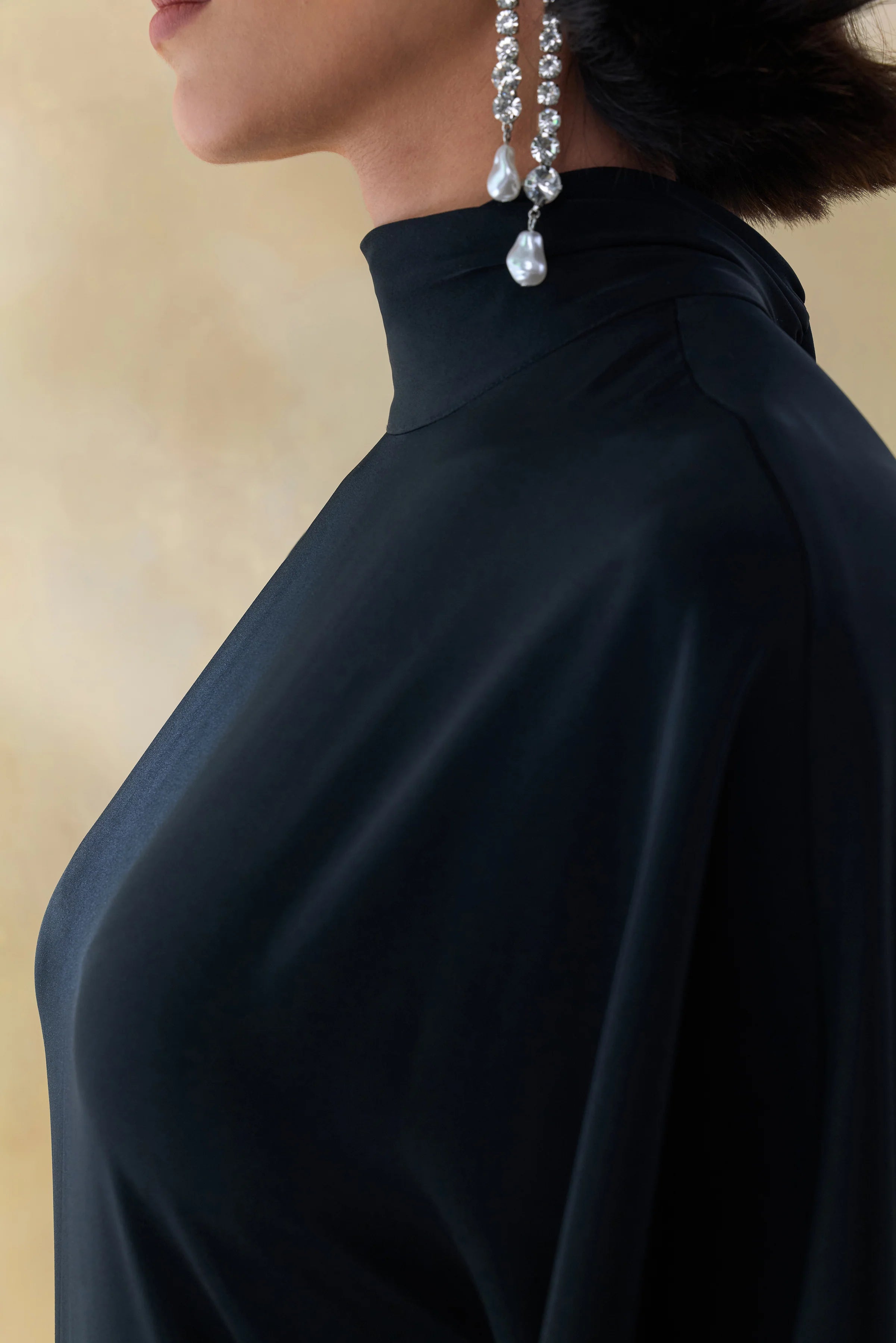 Lumisette Black Satin High Neck Maxi Dress With Cape