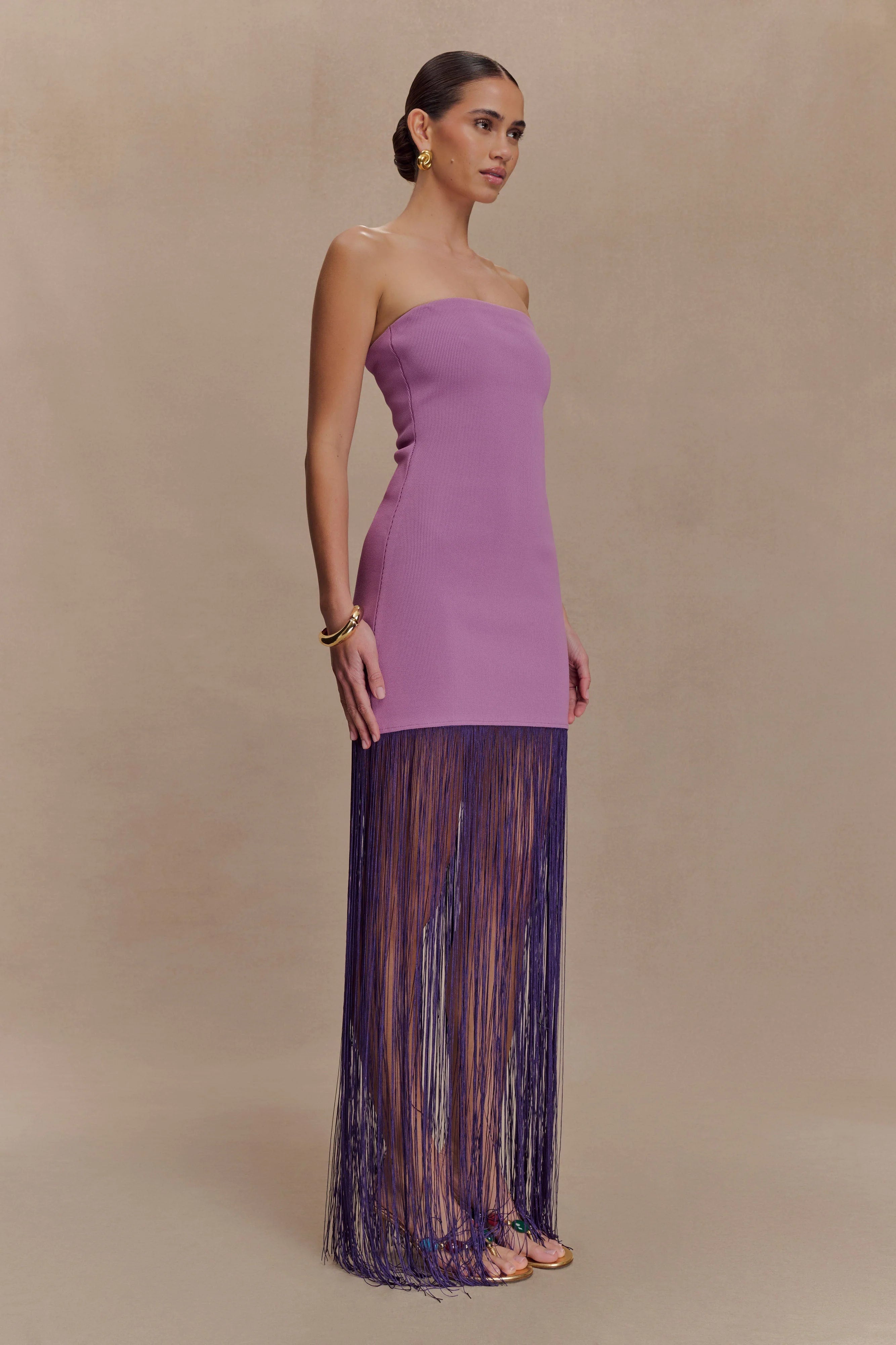 Koah Fringe Bandage Knit Maxi Dress Purple
