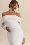 Pretty Perfect White Maternity Ruched Mesh Bardot Maxi Dress
