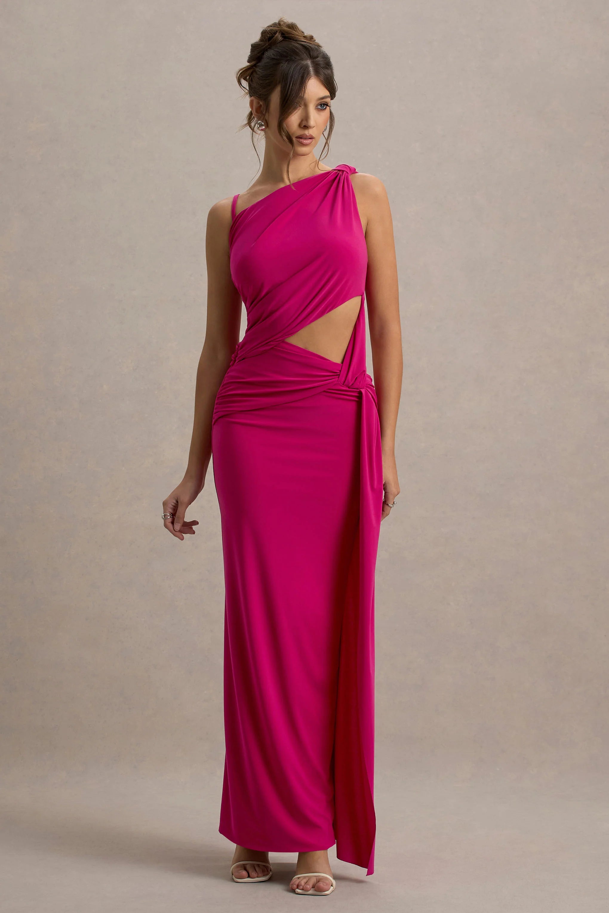 Storm Hot Pink Asymmetric Maxi Dress With Cut Out Details