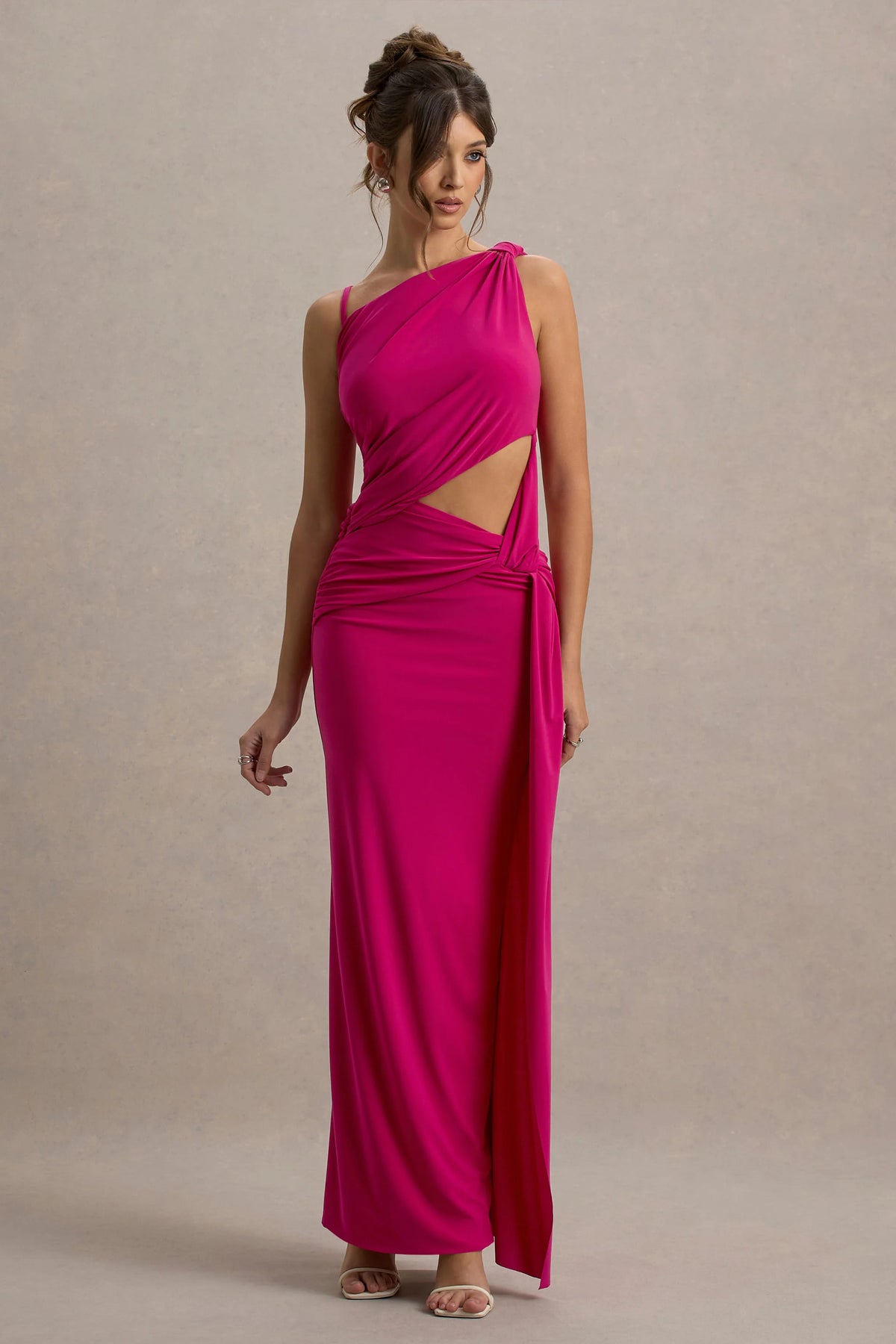 Storm Hot Pink Asymmetric Maxi Dress With Cut Out Details
