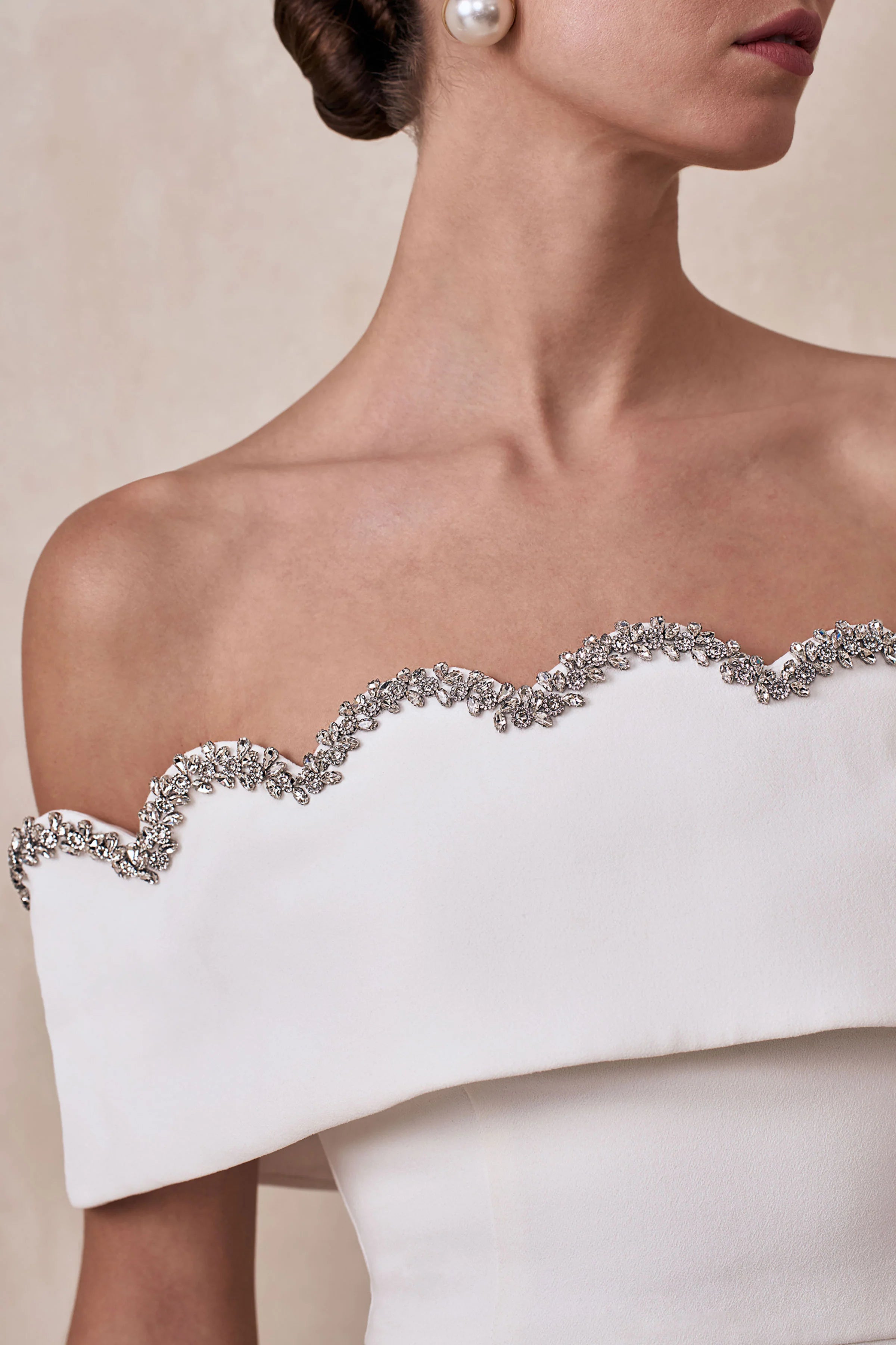 Norella White Scalloped Bardot Neck Mini Dress