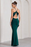 Brianna Bottle Green Sleeveless Halter Neck Open Back Maxi Dress