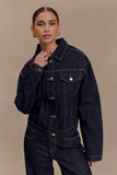 Kirra Cinched Denim Jacket Washed Indigo Blue