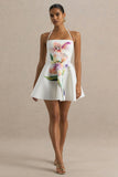 Taylor White Lily Print Square Neck Mini Dress