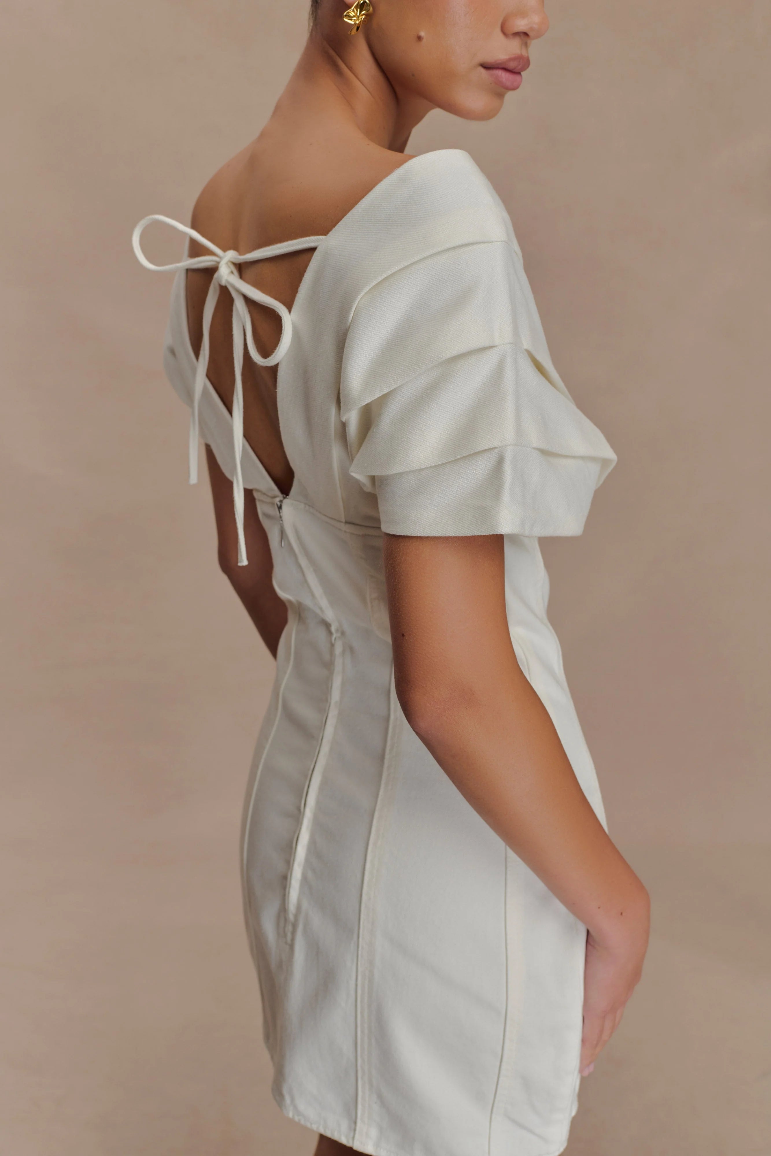 Pascale Off Shoulder Denim Mini Dress White