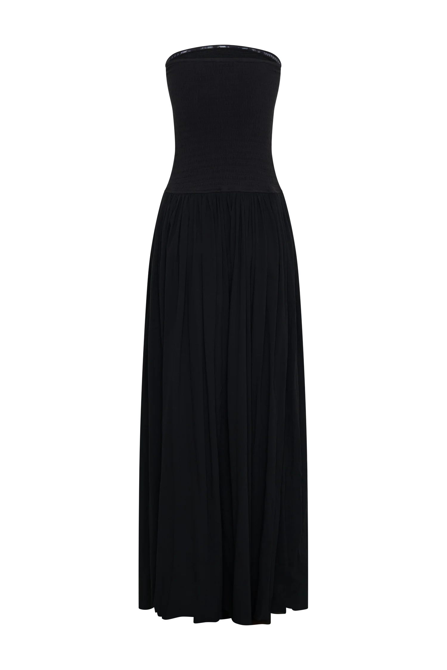 Maureen Cotton Shirring Maxi Dress Black