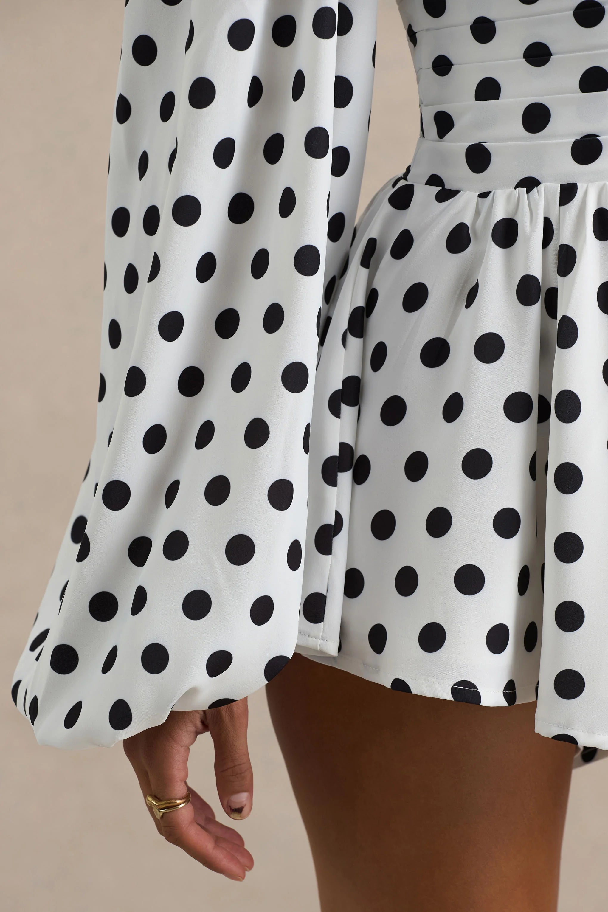 Laurel White Polka Dot V Neck Balloon Sleeve Playsuit