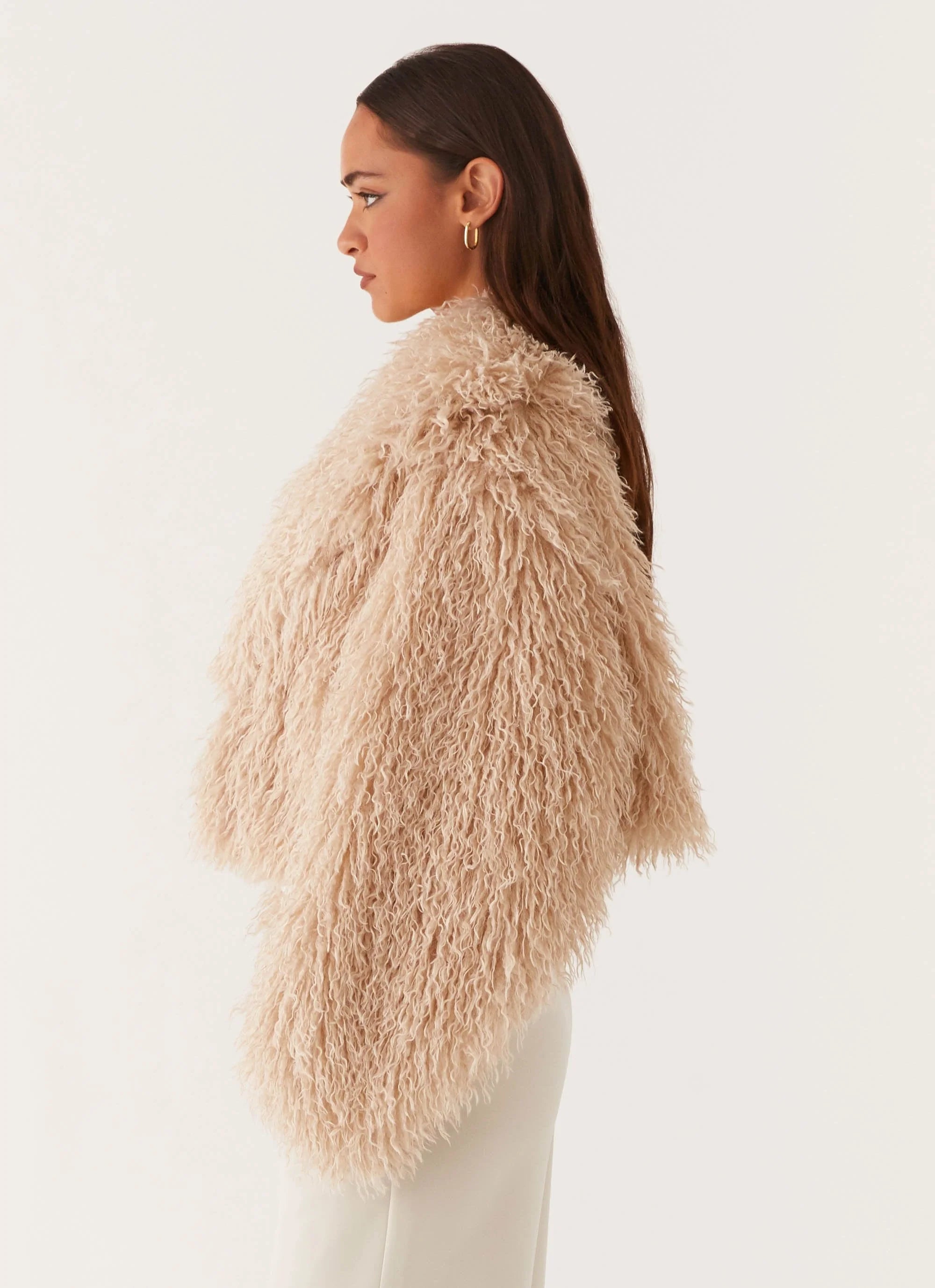 Virginia Cropped Faux Fur Jacket Taupe