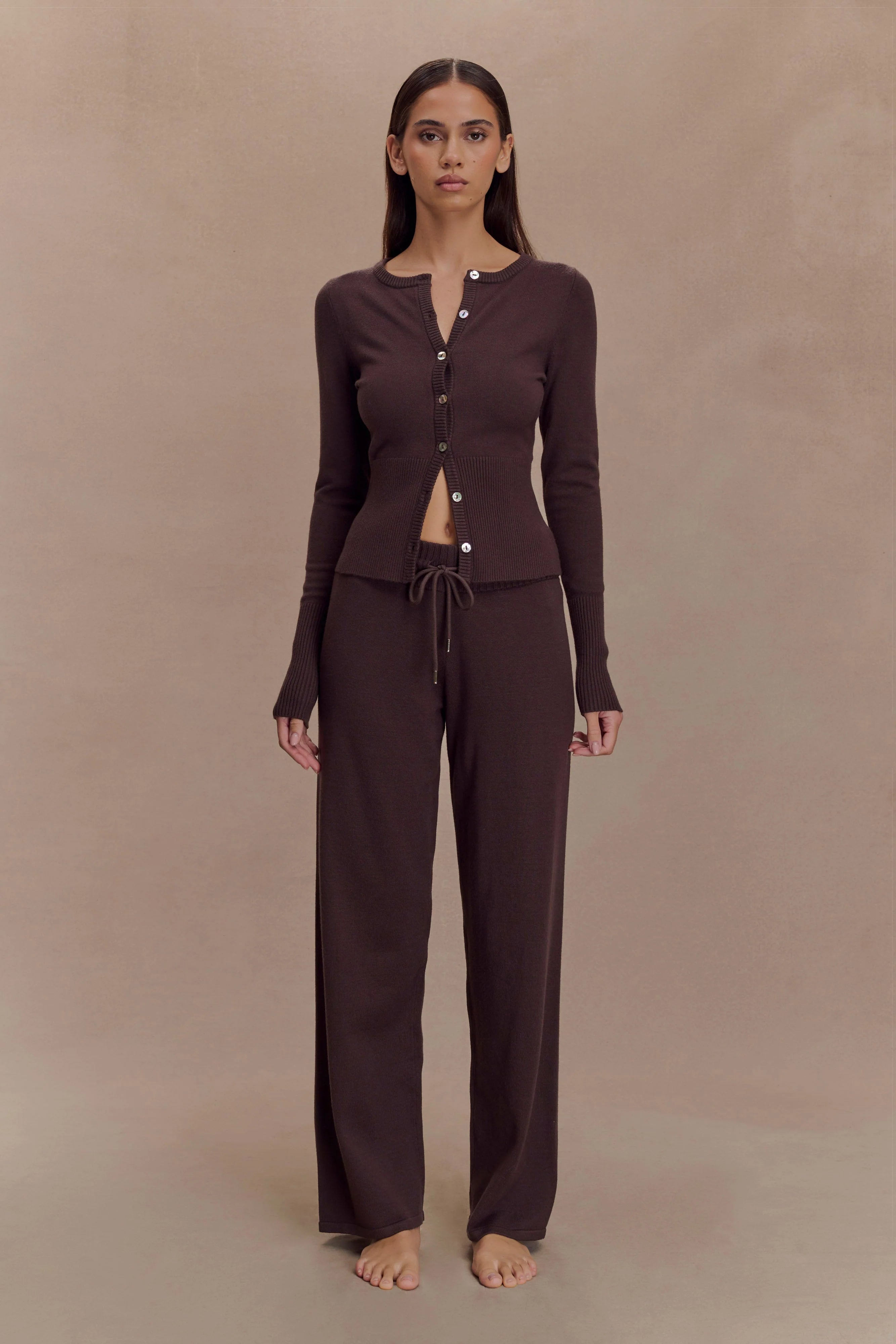 Reese Fitted Knit Cardigan Dark Chocolate