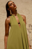 Zyon Green High Neck Maxi Dress with Cut Out Details