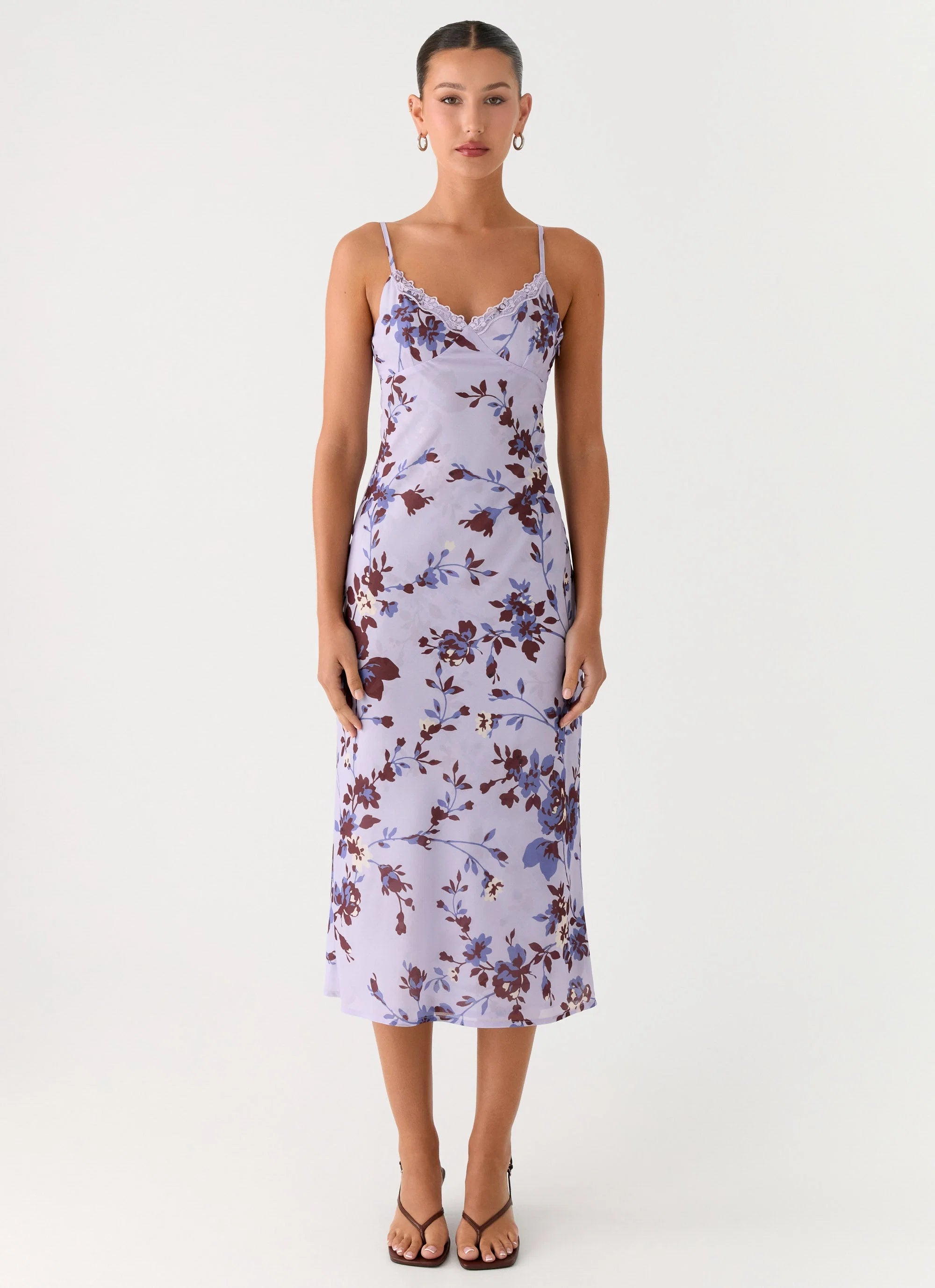 Bluma Lace Trim Midi Dress Antique Lilac Floral