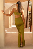 Rosita Khaki Ruched Maxi Skirt