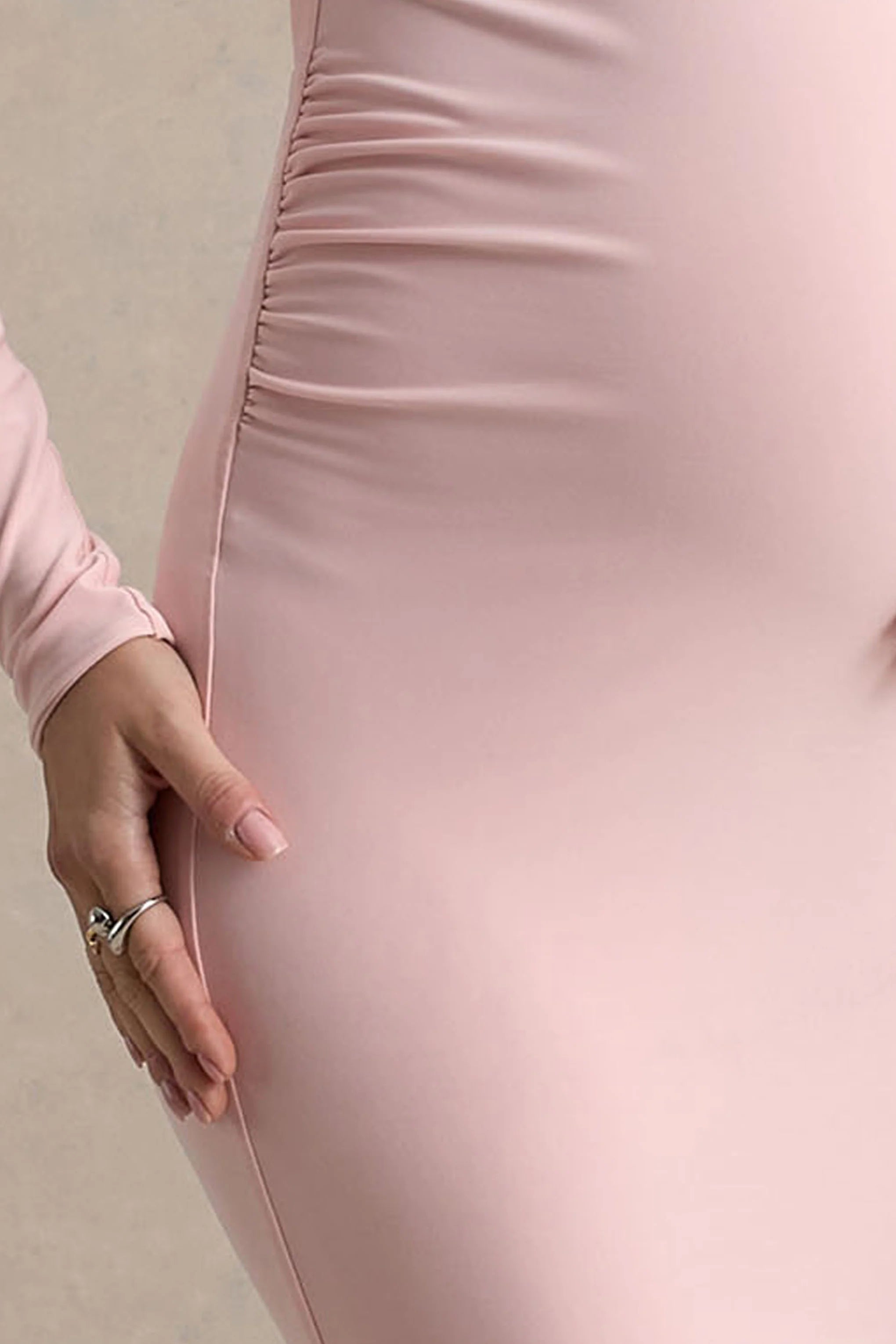 Heloise Pink Asymmetric One Sleeve Maternity Maxi Dress
