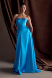 Rosella Satin Strapless Maxi Dress Cyan Blue