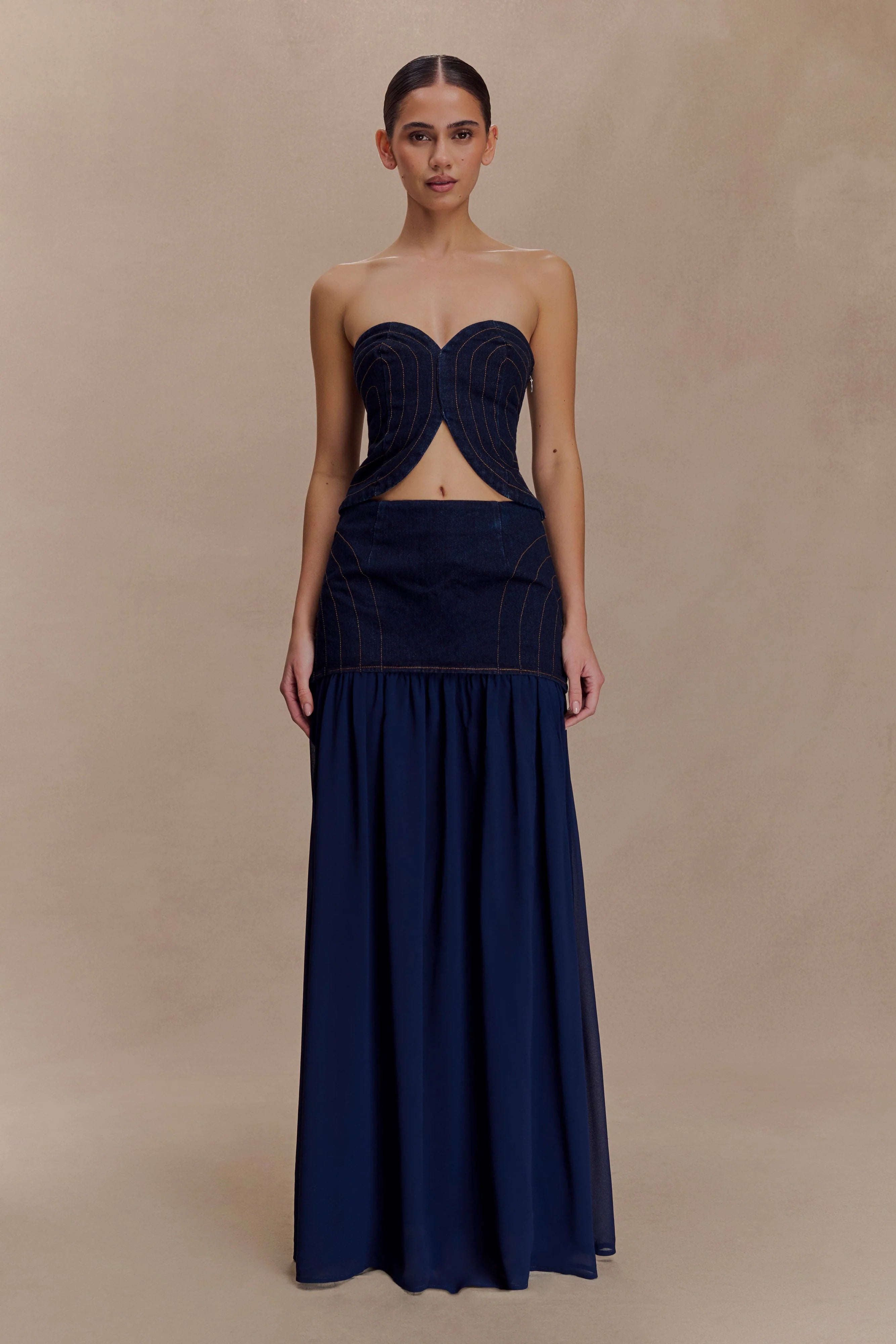 Tully Chiffon Denim Maxi Skirt Indigo Blue