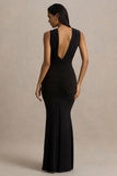 Kendall Black V Neck Wrapped Maxi Dress With Chest Cut Out