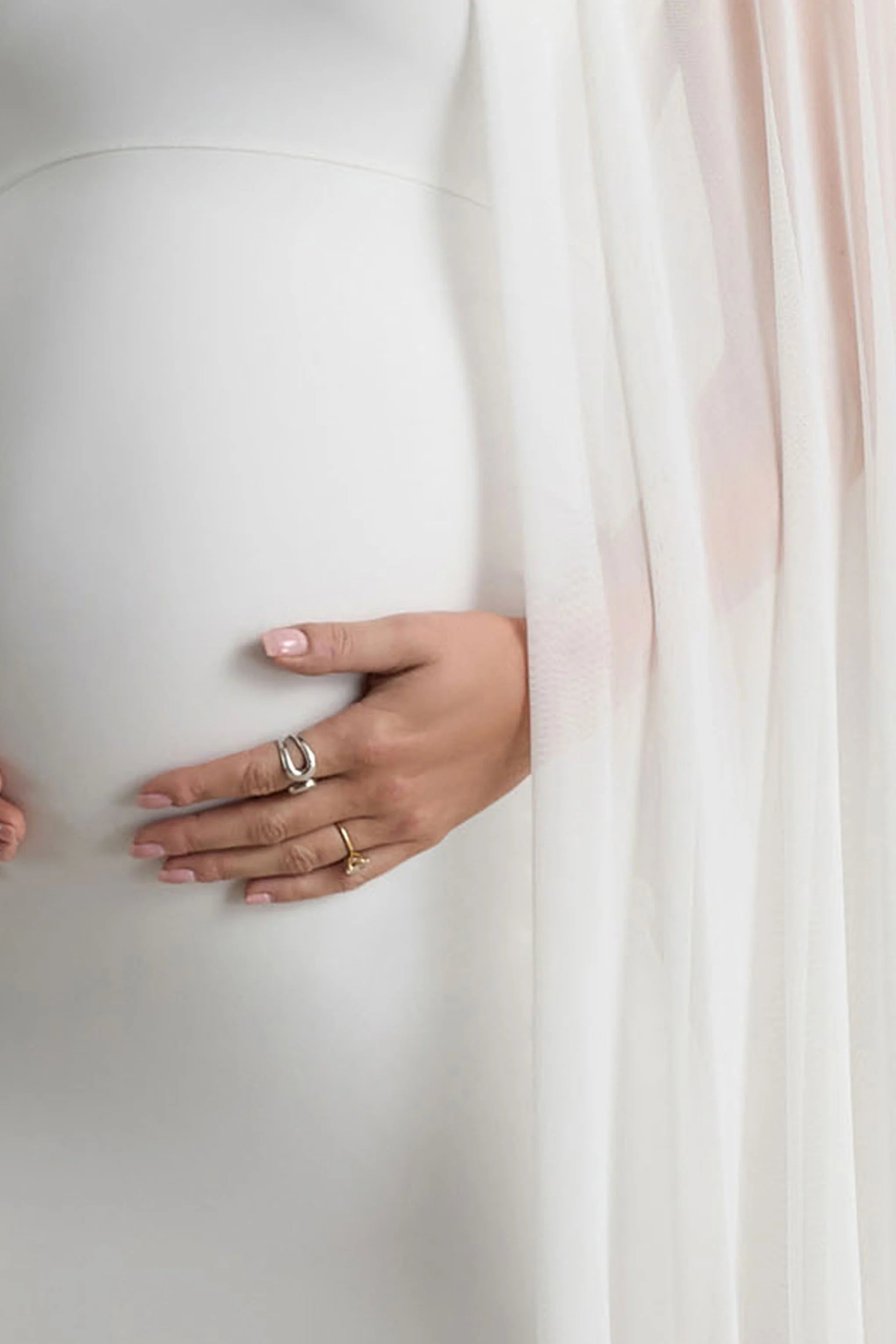 Charlene White High Neck Maternity Mini Dress With Mesh Cape