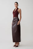 Thalia Croc Faux Leather Midi Skirt Merlot