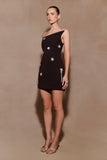 Liva Strapless Diamante Floral Trim Mini Dress Black