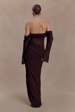 Kirsten Off Shoulder Chiffon Maxi Dress Cacao Brown