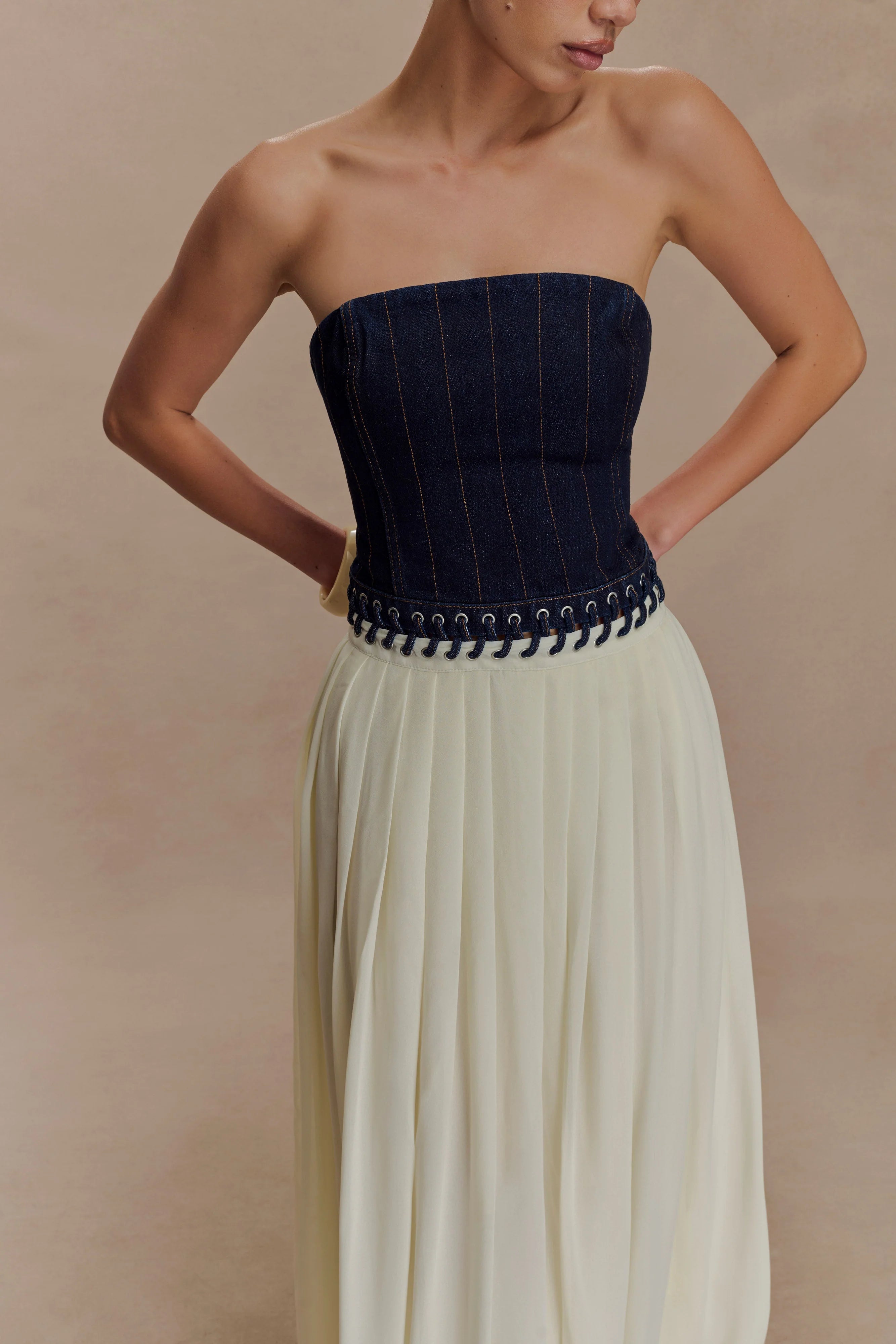 Suella Chiffon Denim Maxi Dress Indigo Blue