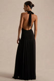 Verity Black Cowl Neck Maxi Dress With Sheer Skirt