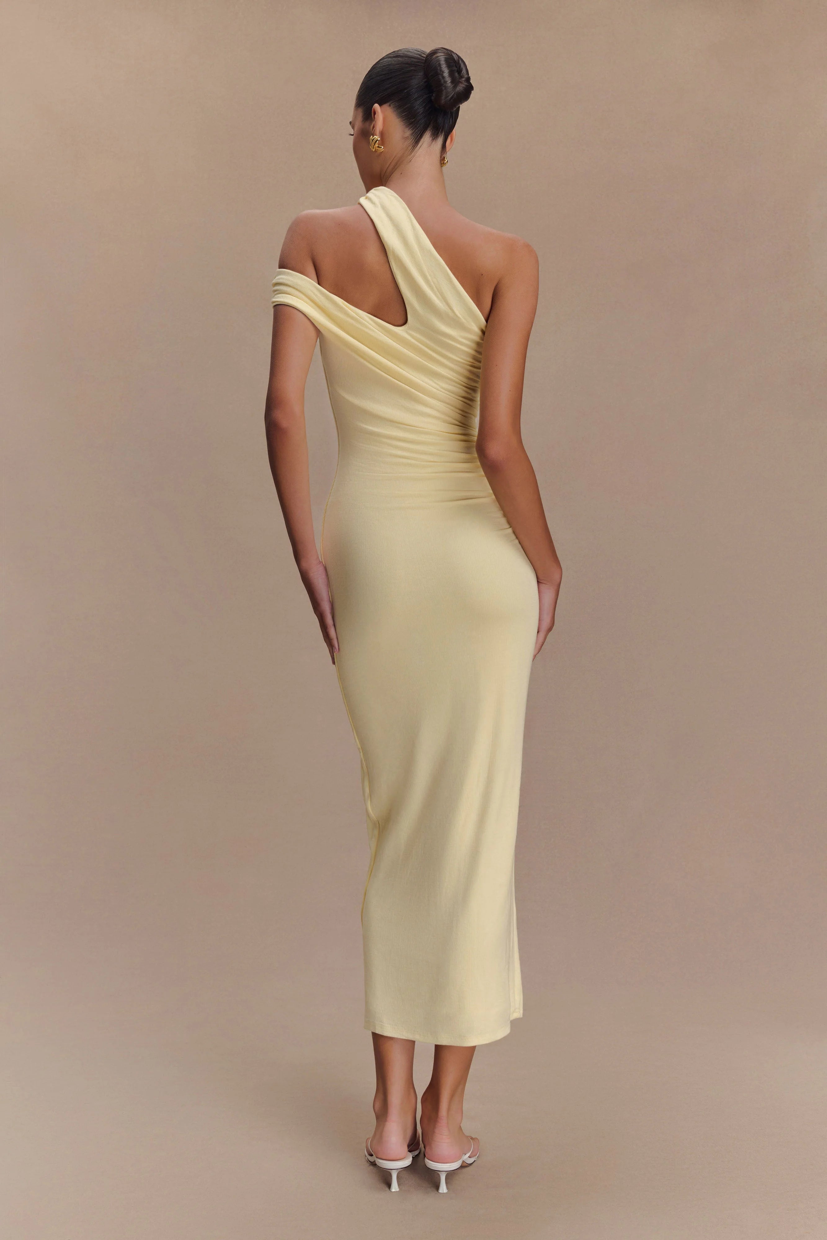 Anastasia One Shoulder Modal Midi Dress Pale Lemon