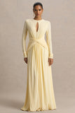 With Me Lemon High Neck Maxi Dress With Ruched Detailing