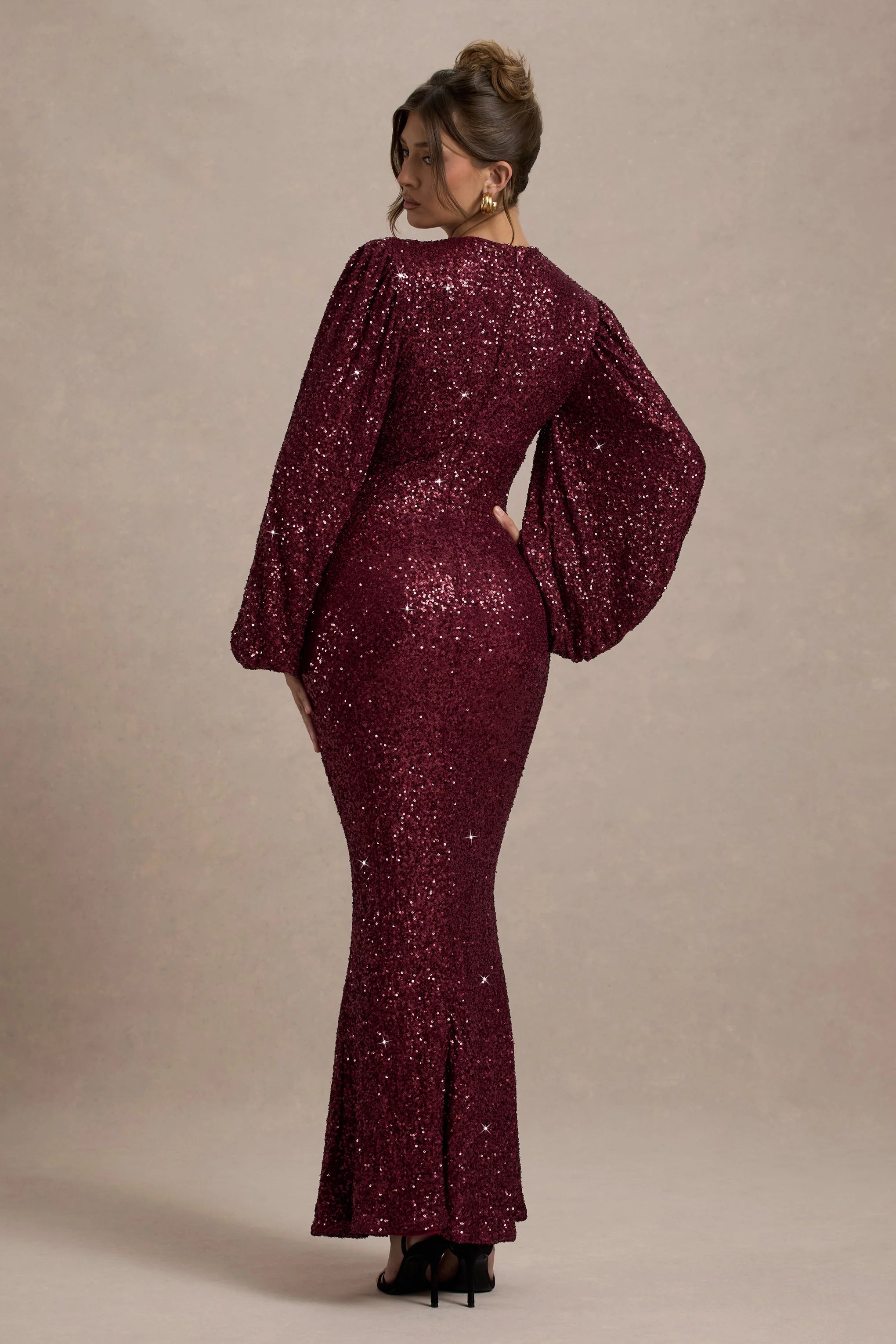 Kaelin Berry Sequin Plunge Neck Maxi Dress
