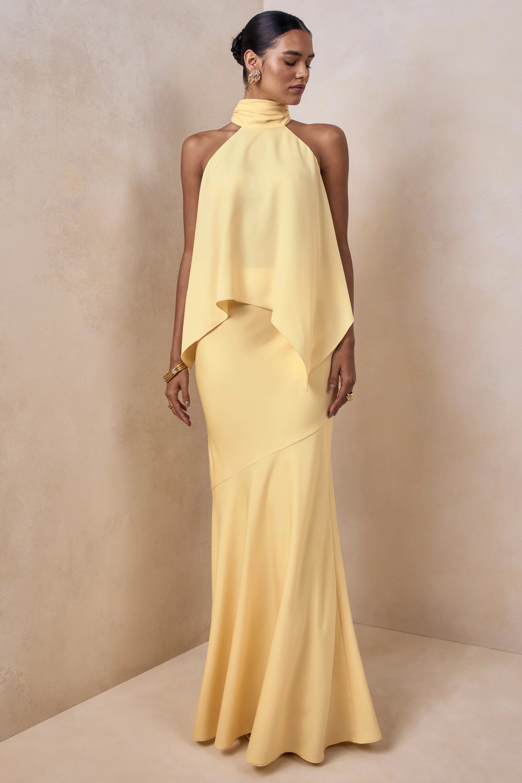 Sancelle Lemon Matte Satin Halter Neck Top
