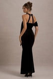 Charlize Black Velvet Halter Neck Draped Maxi Dress