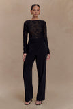 Omari Embroidery Long Sleeve Knit Top Black