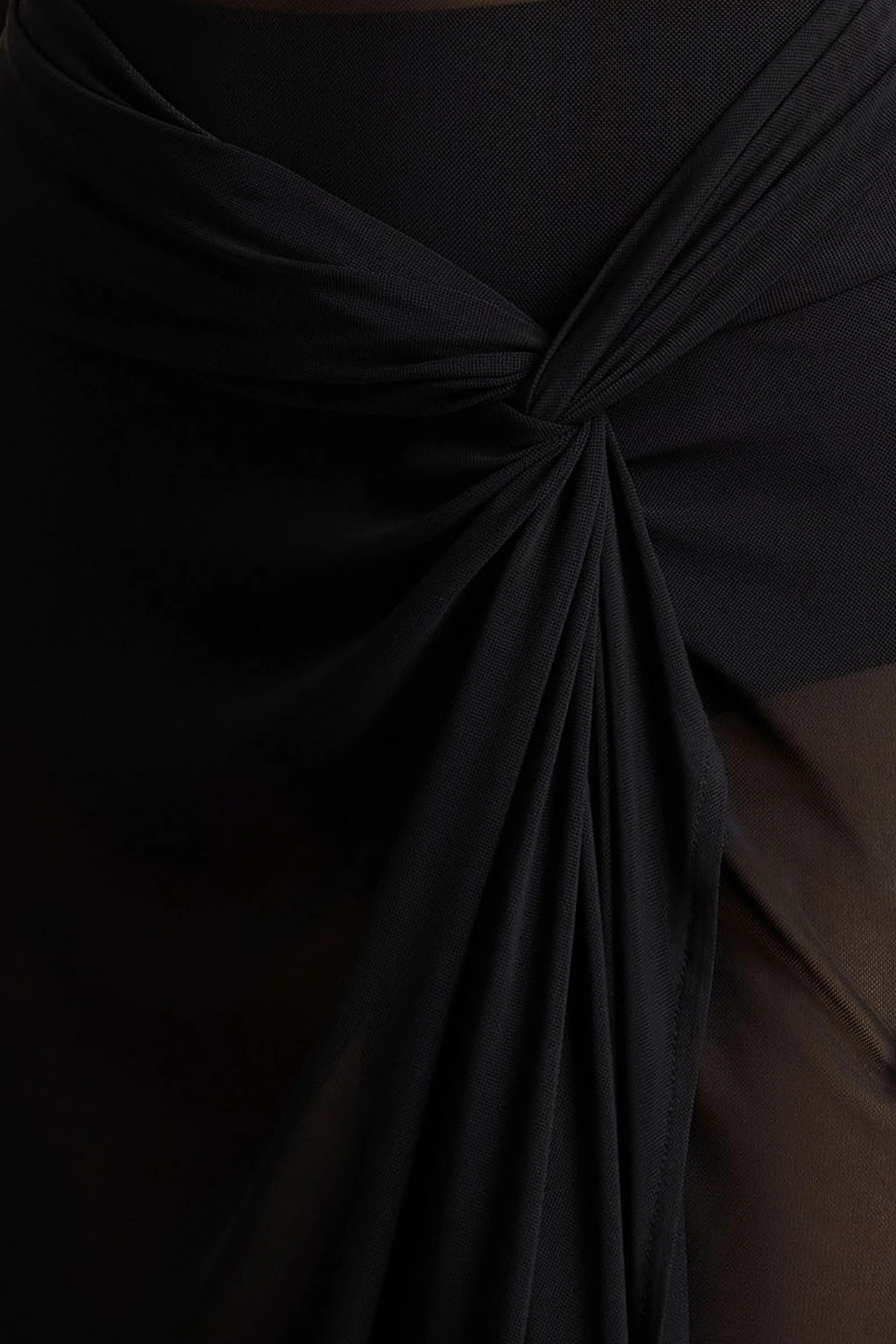 Koami Black Mesh Long Sleeve Ruched Maxi Dress With High Split