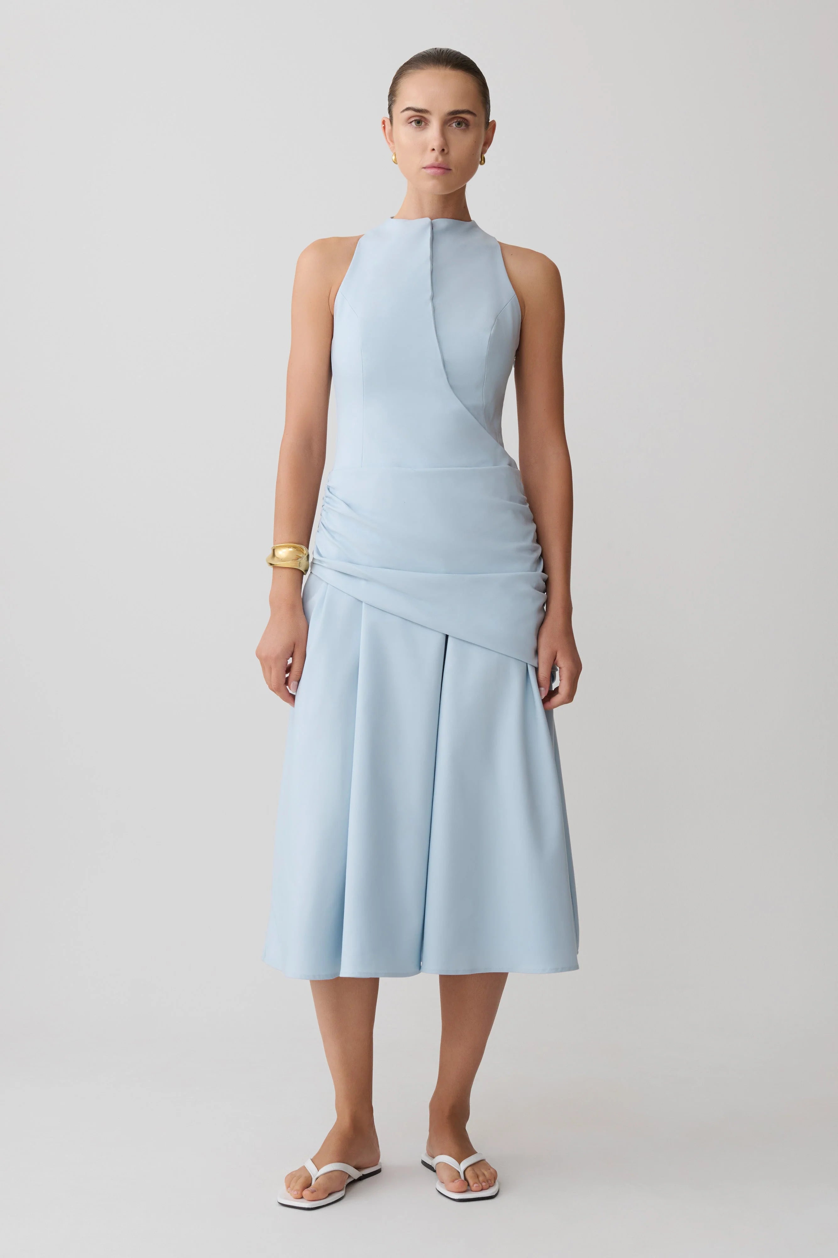 Emily Wrapped Waist Midi Dress Sky Blue