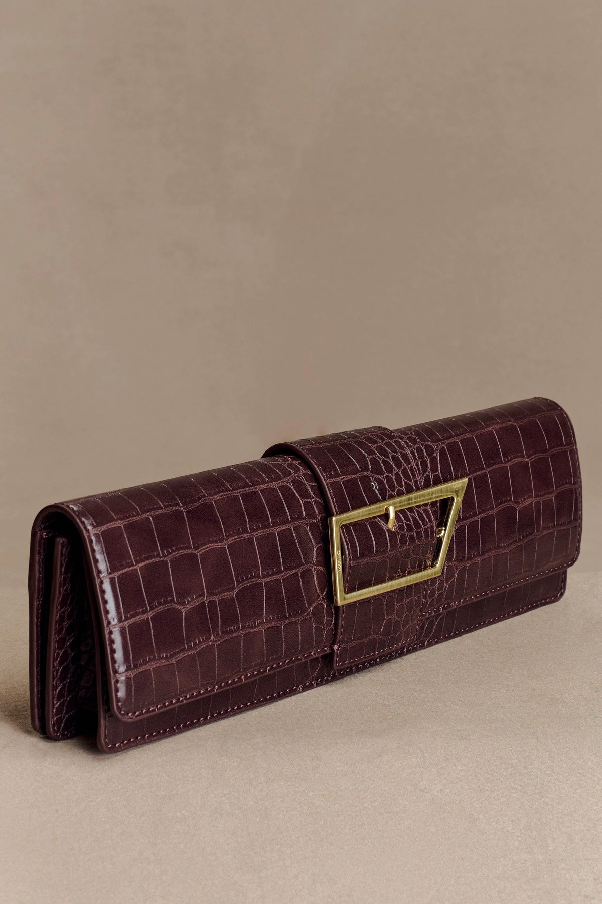 Jessica Faux Leather Crocodile Clutch Burgundy