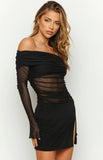 Sky Black Mesh Off Shoulder Top