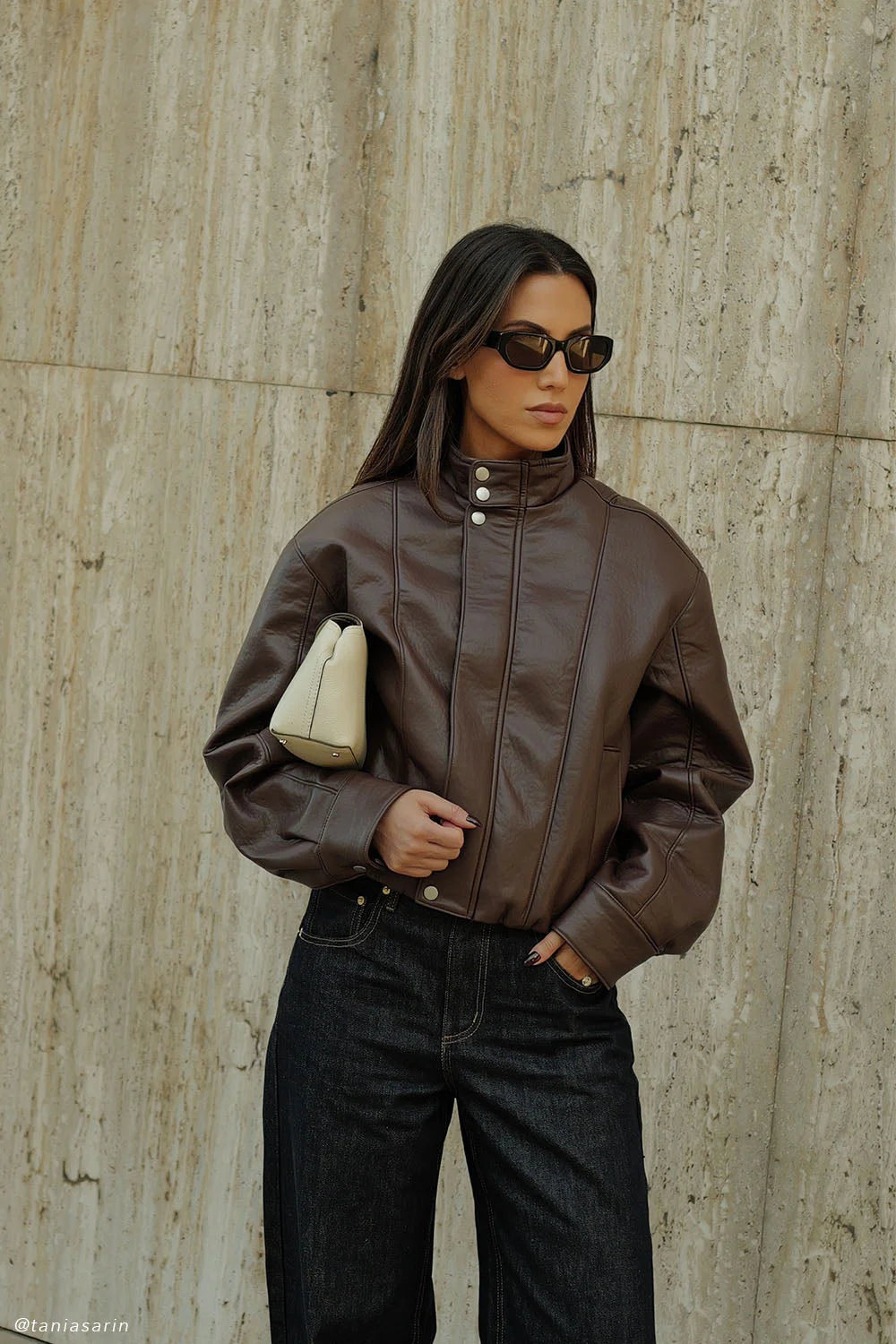 Curtis Faux Leather Bomber Jacket Dark Chocolate